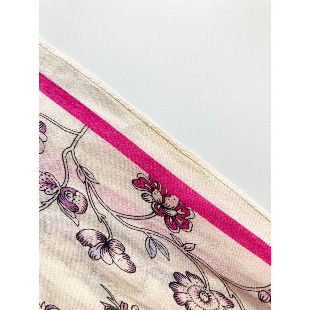 Vintage ANNE KLEIN Pink Ivory Floral Silk Crepe 68" x 8" Long Skinny Scarf - Picture 8 of 11